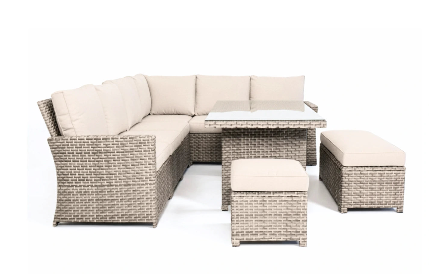 Palma Beige Corner Rattan Casual Garden Dining and Lounge Set 9 Seater