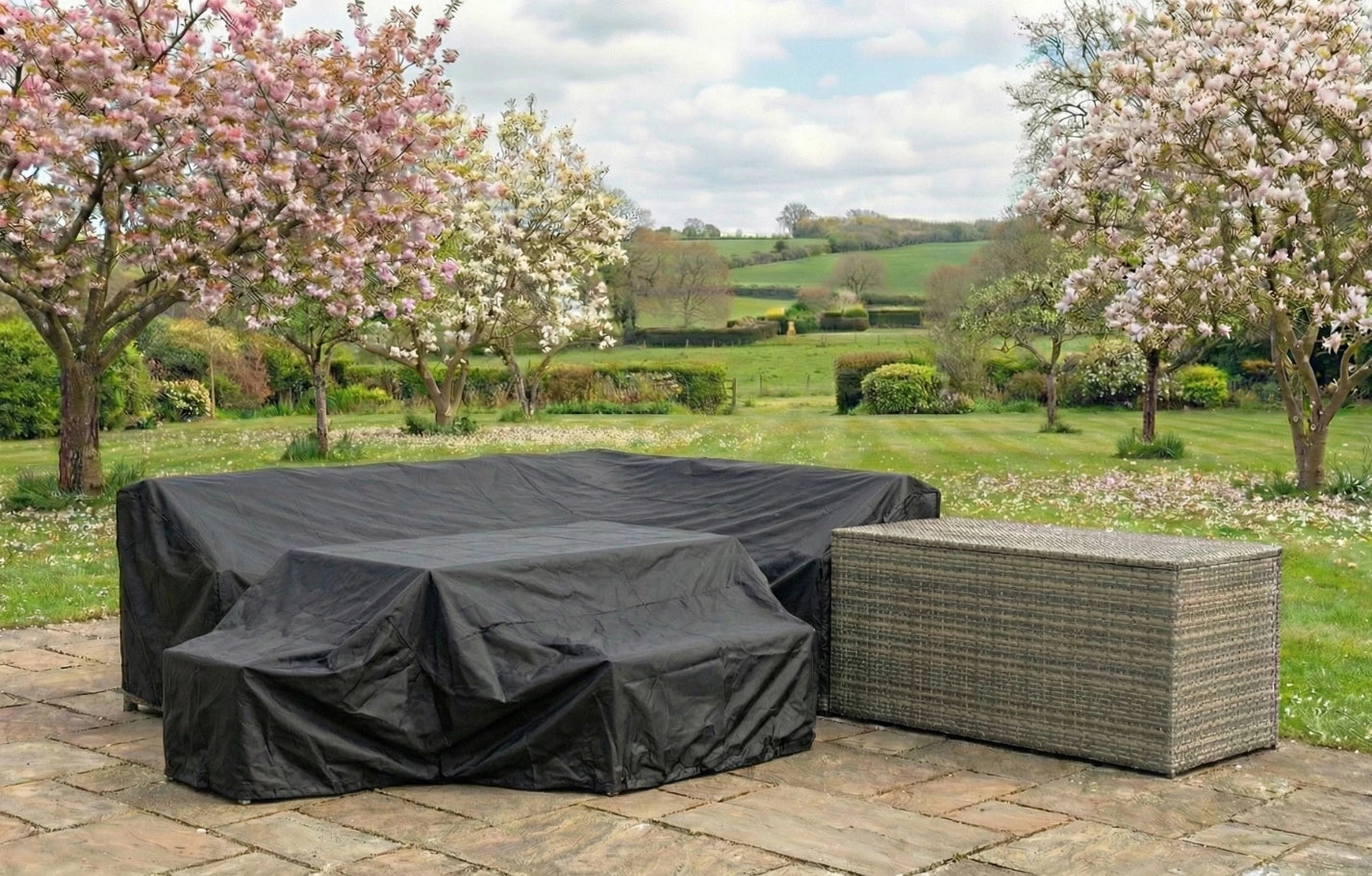 Palma Grey Rattan Garden Lounge Set, Cover and Cushion Box Bundle