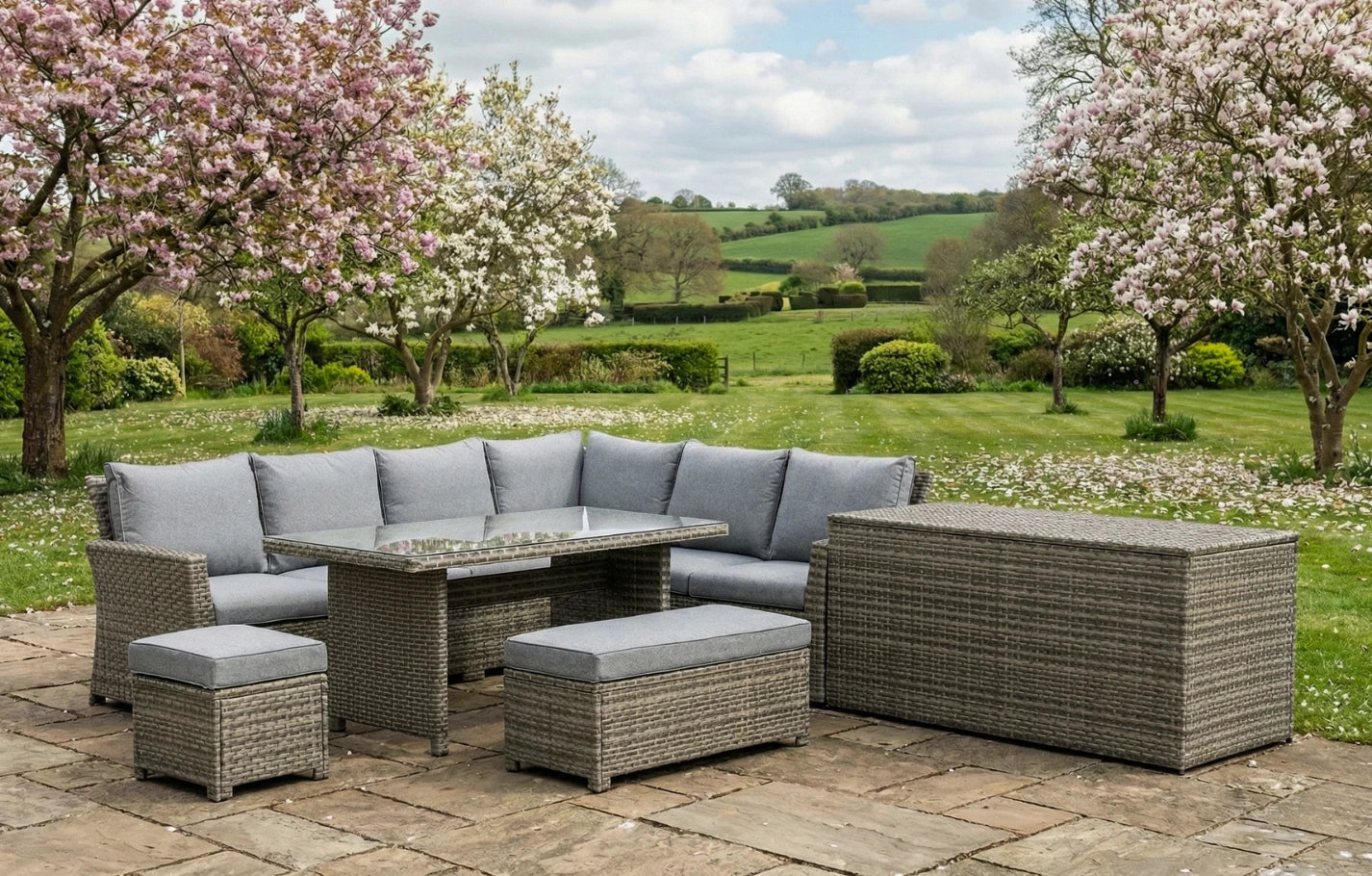 Palma Rattan Garden Lounge Set Cushion Box Bundle