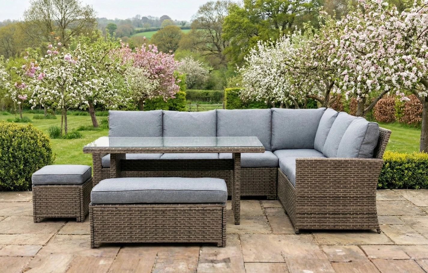 Palma Grey Corner Rattan Casual Garden Dining and Lounge Set 9 Seater - MINT Outdoor
