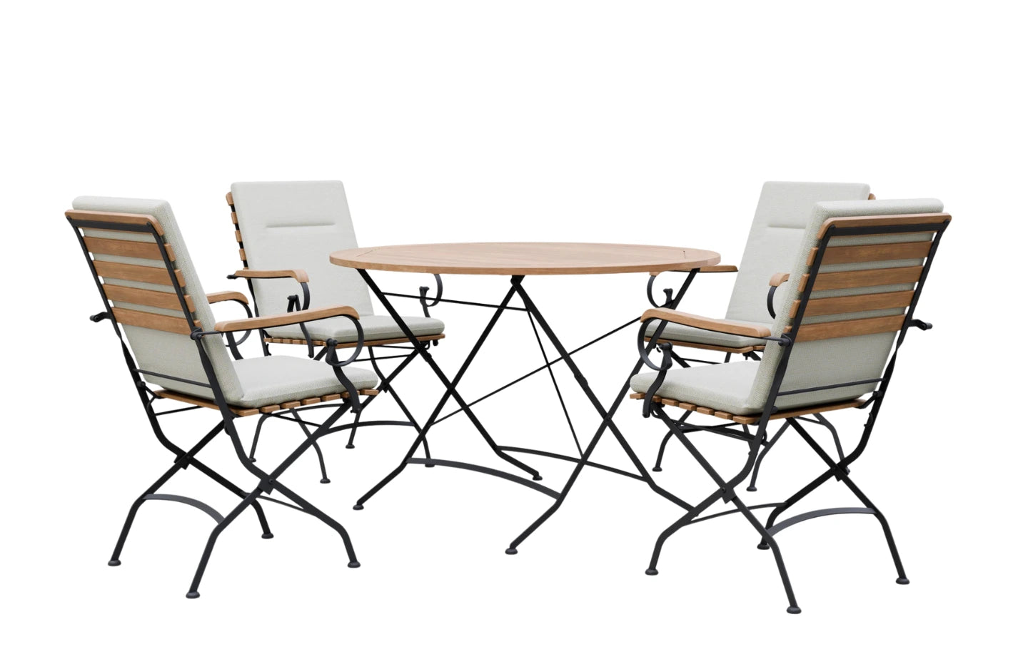 Sicily 4 Seater Teak and Wrought Iron Round 110cm Garden Dining Set - MINT Outdoor