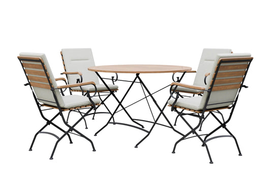 Sicily 4 Seater Teak and Wrought Iron Round 110cm Garden Dining Set - MINT Outdoor