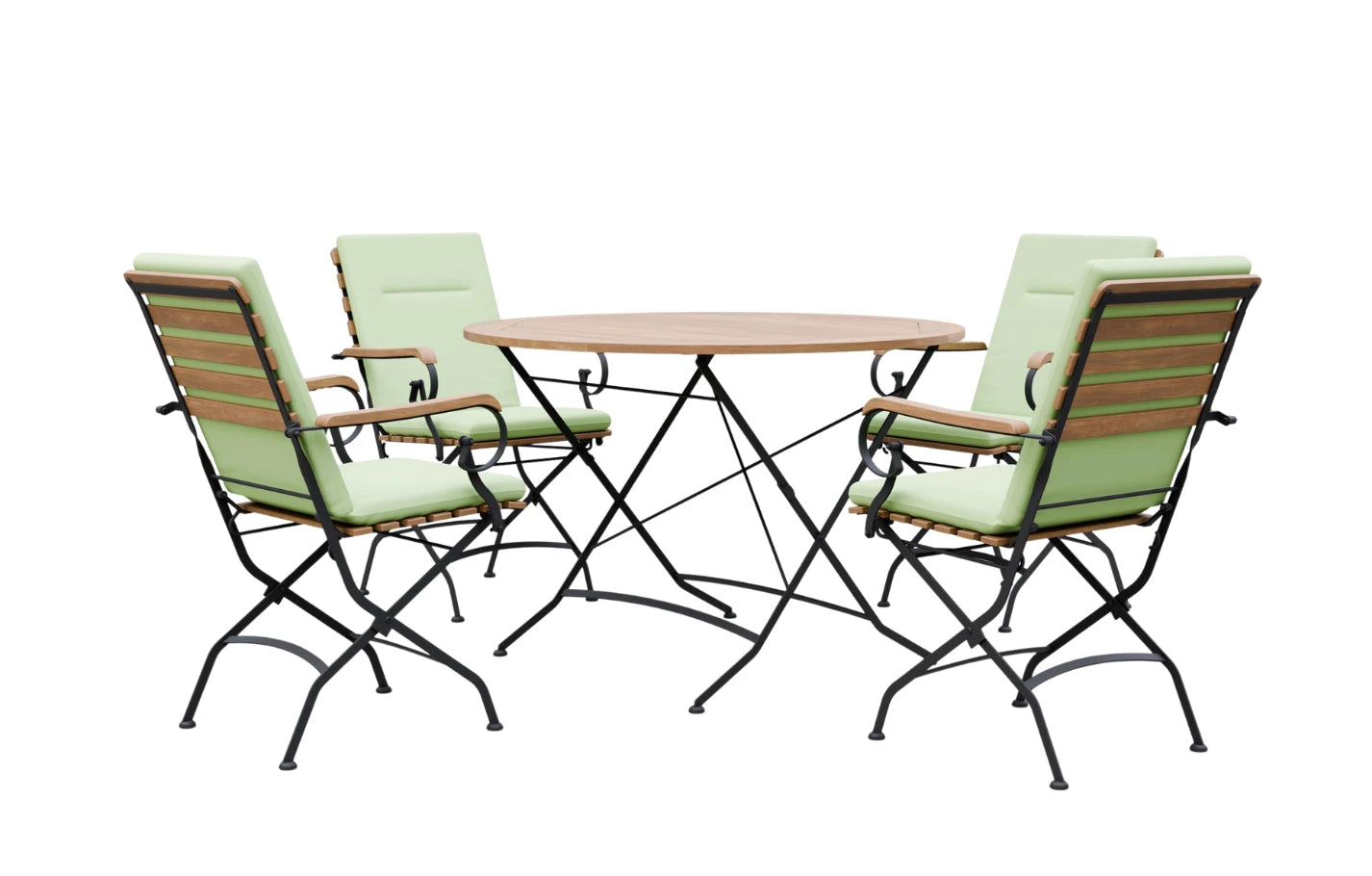 Sicily 4 Seater Teak and Wrought Iron Round 110cm Garden Dining Set - MINT Outdoor