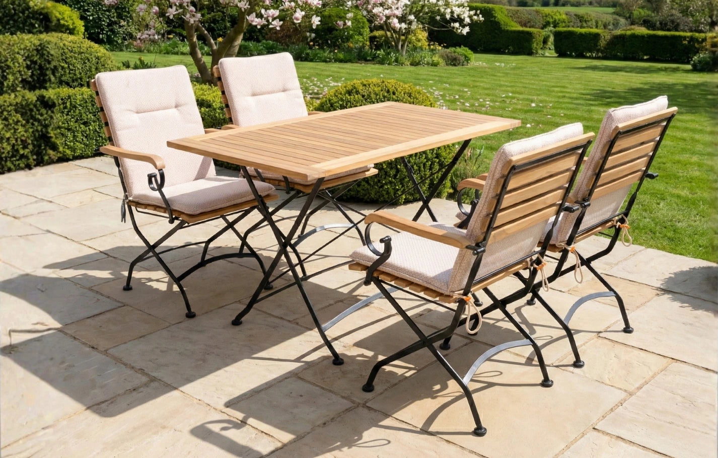 Sicily 4 Seater Teak and Wrought Iron Rectangular 120cm Garden Dining Set - MINT Outdoor