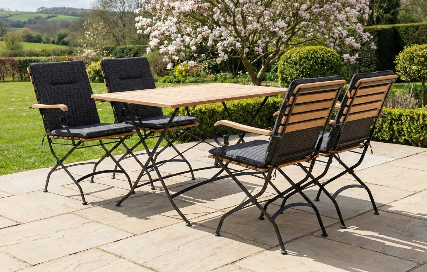 Sicily 4 Seater Teak and Wrought Iron Rectangular 120cm Garden Dining Set - MINT Outdoor