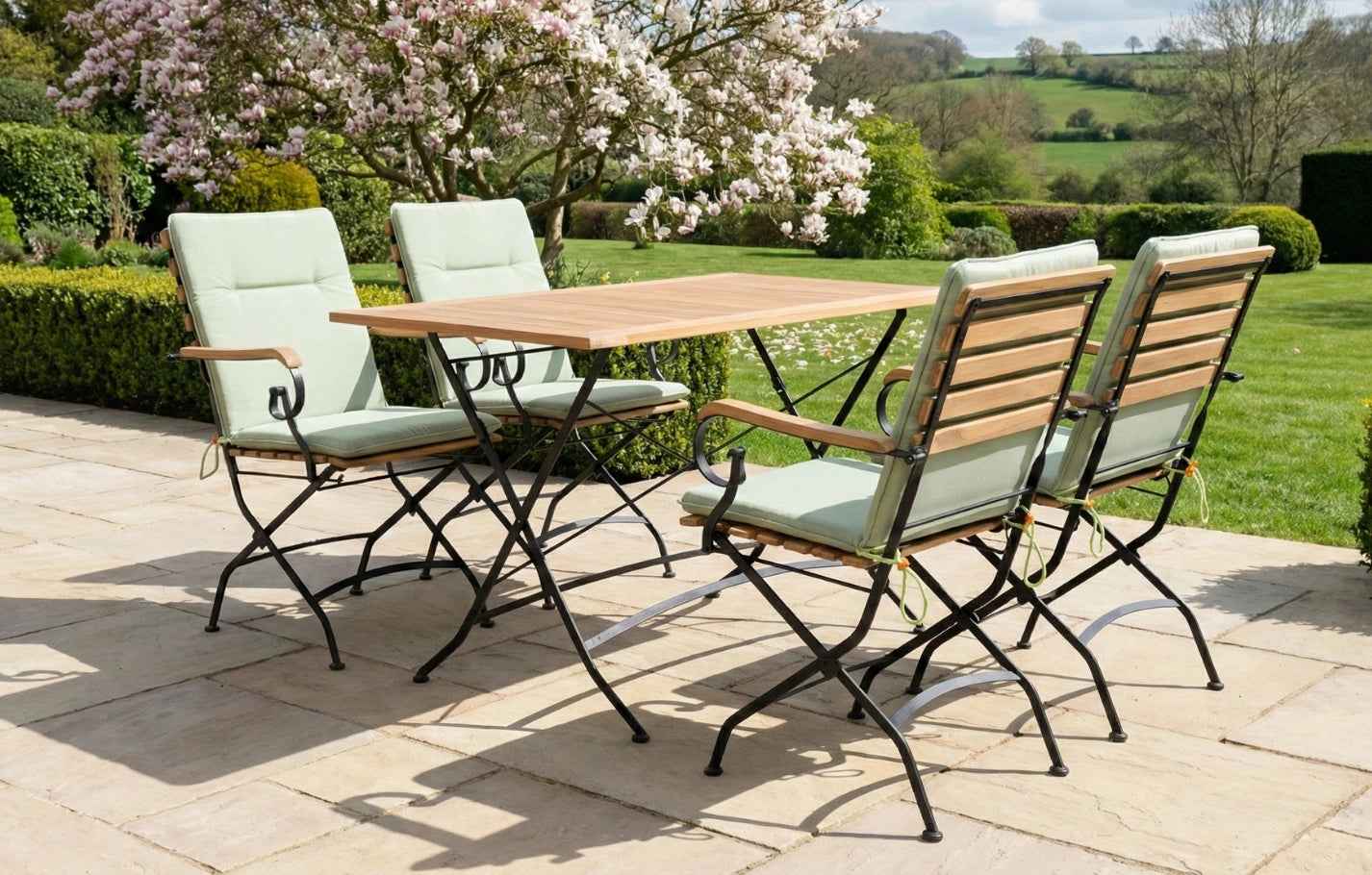Sicily 4 Seater Teak and Wrought Iron Rectangular 120cm Garden Dining Set - MINT Outdoor
