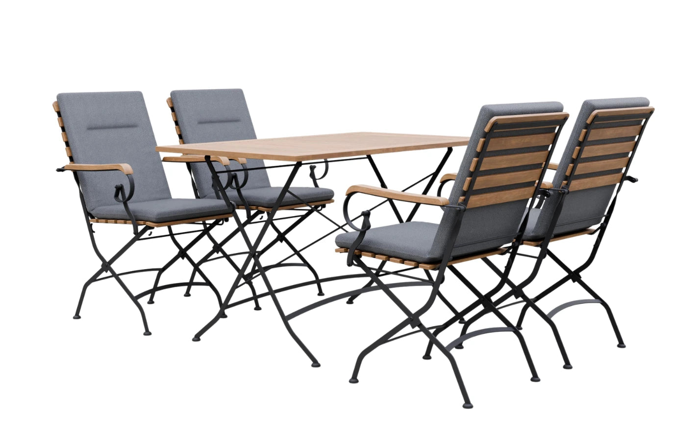 Sicily 4 Seater Teak and Wrought Iron Rectangular 120cm Garden Dining Set - MINT Outdoor