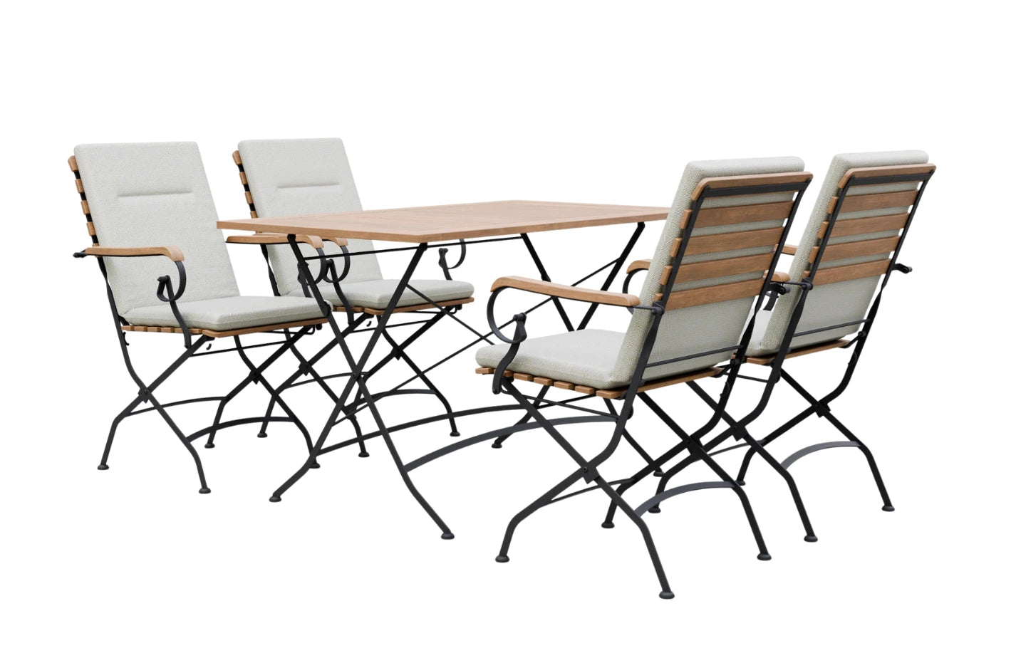 Sicily 4 Seater Teak and Wrought Iron Rectangular 120cm Garden Dining Set - MINT Outdoor