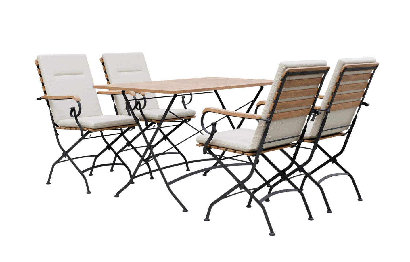 Sicily 4 Seater Teak and Wrought Iron Rectangular 120cm Garden Dining Set - MINT Outdoor