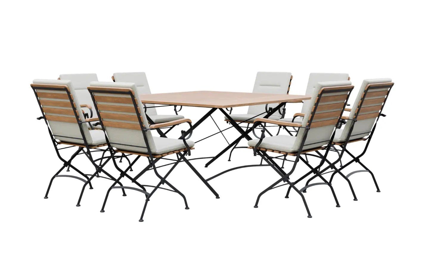 Sicily 8 Seater Teak and Wrought Iron Square 140cm Garden Dining Set - MINT Outdoor