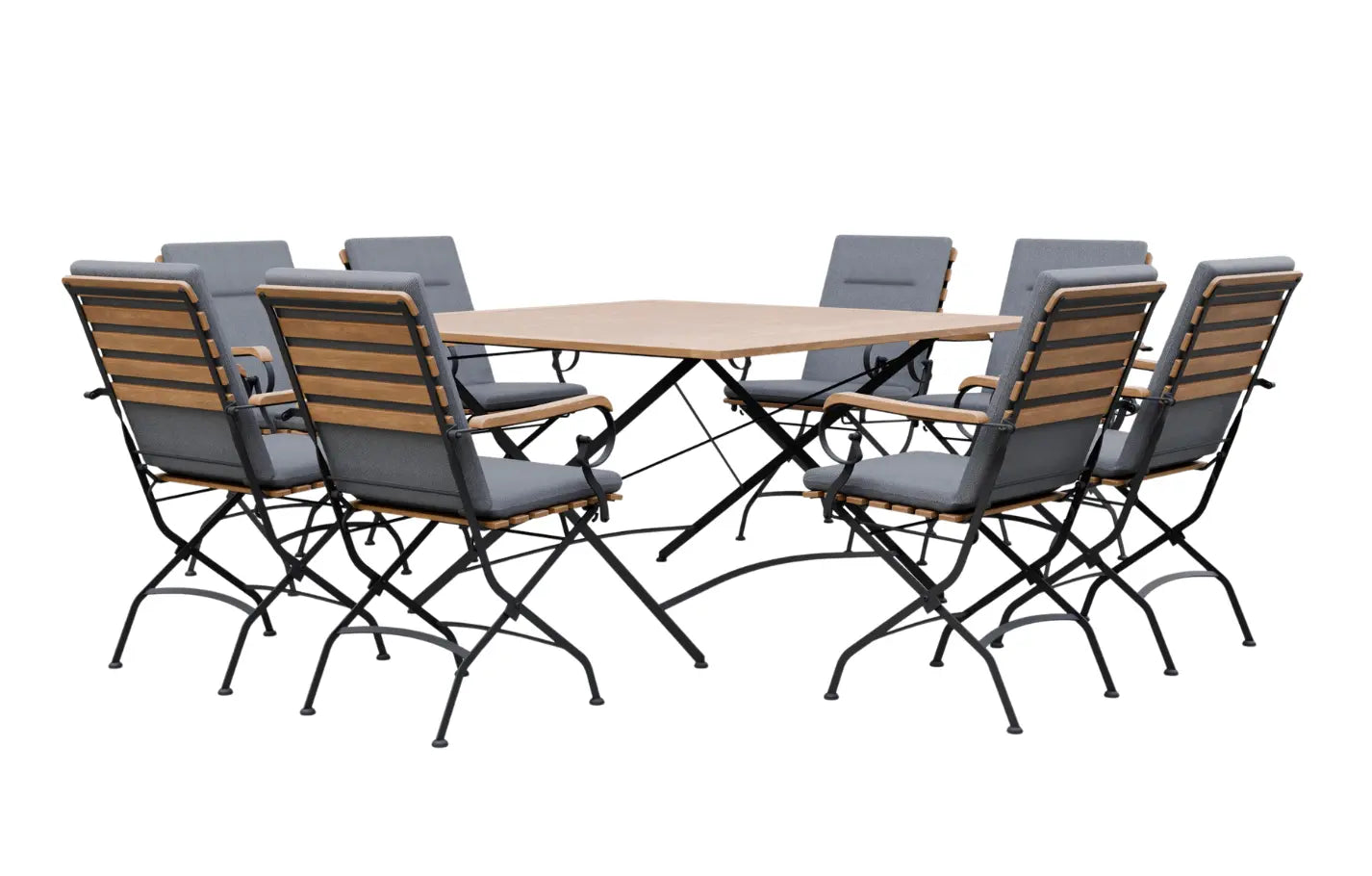 Sicily 8 Seater Teak and Wrought Iron Square 140cm Garden Dining Set - MINT Outdoor