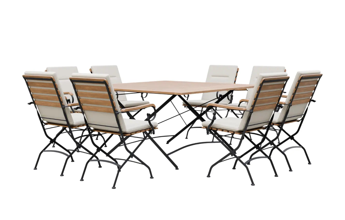 Sicily 8 Seater Teak and Wrought Iron Square 140cm Garden Dining Set - MINT Outdoor