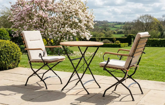 Sicily 2 Seater Teak and Wrought Iron Round 70cm Garden Dining Set - MINT Outdoor