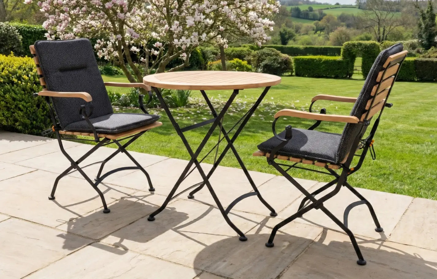 Sicily 2 Seater Teak and Wrought Iron Round 70cm Garden Dining Set - MINT Outdoor