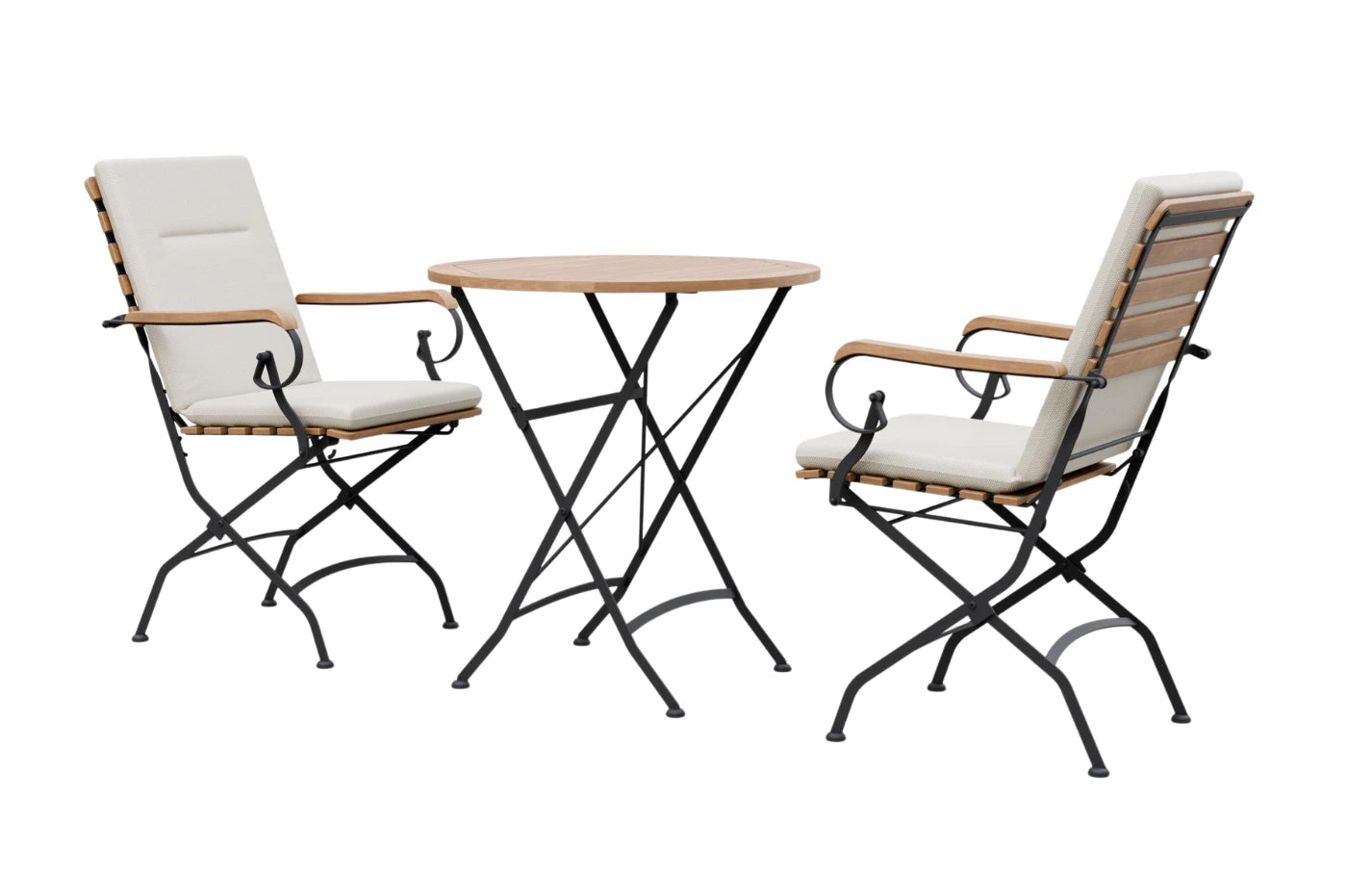 Sicily 2 Seater Teak and Wrought Iron Round 70cm Garden Dining Set - MINT Outdoor