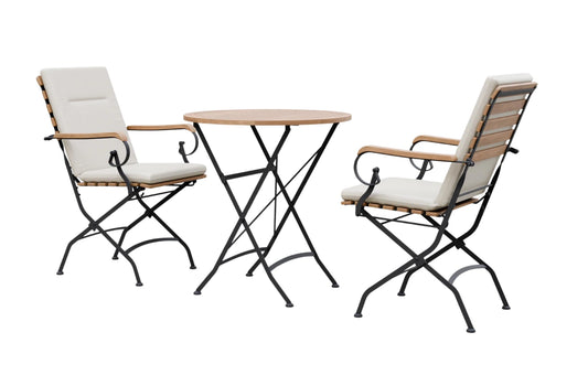 Sicily 2 Seater Teak and Wrought Iron Round 70cm Garden Dining Set - MINT Outdoor