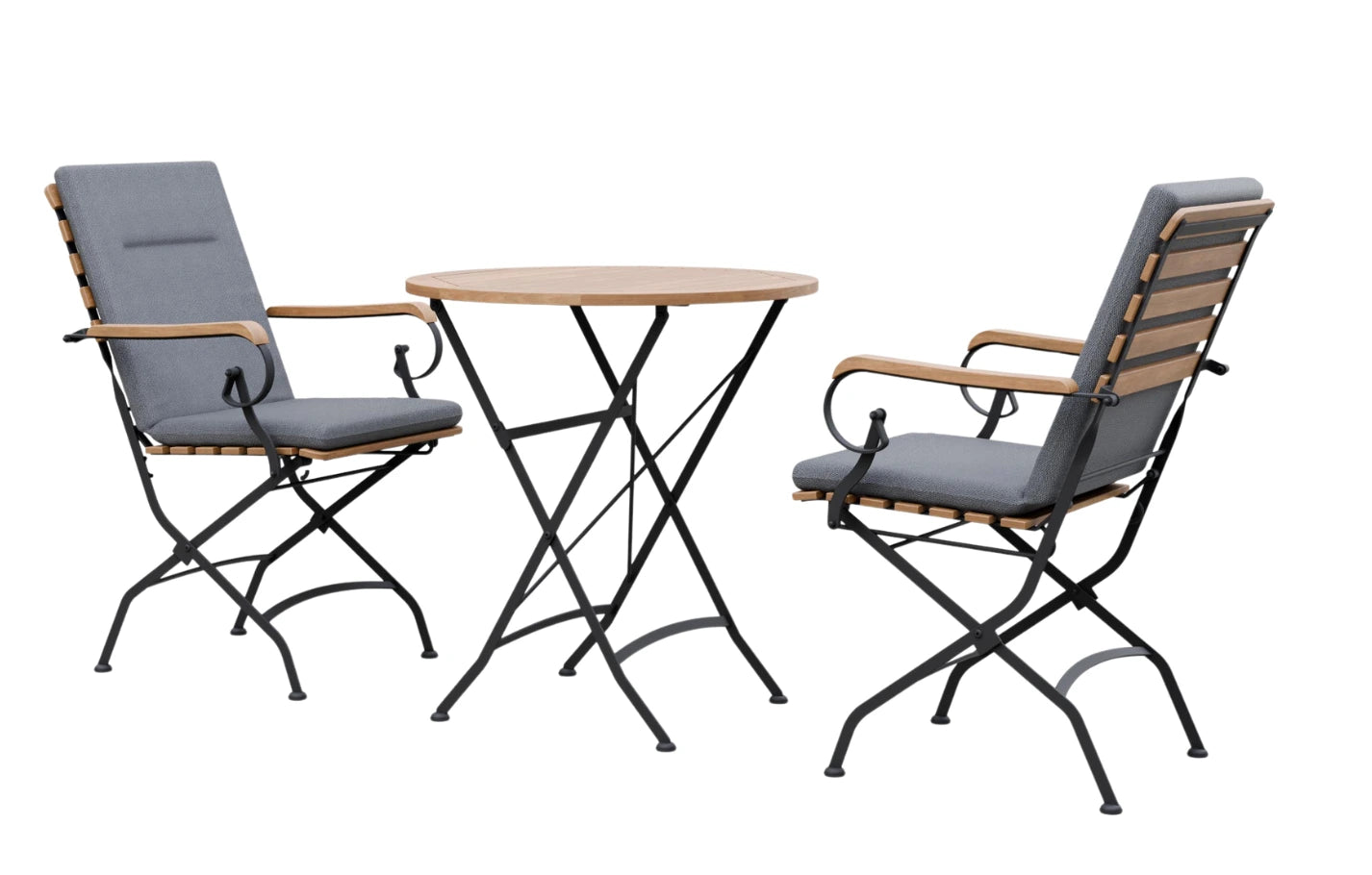 Sicily 2 Seater Teak and Wrought Iron Round 70cm Garden Dining Set - MINT Outdoor