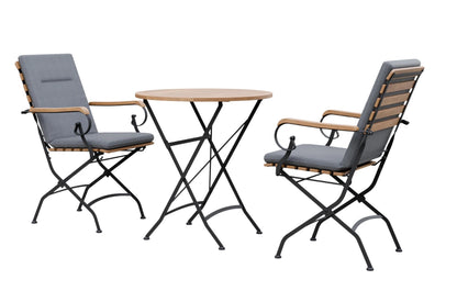 Sicily 2 Seater Teak and Wrought Iron Round 70cm Garden Dining Set - MINT Outdoor