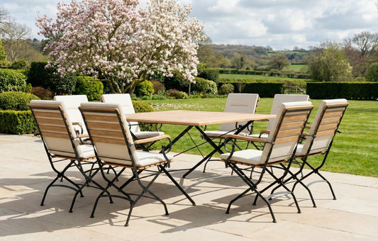 Sicily 8 Seater Teak and Wrought Iron Square 140cm Garden Dining Set - MINT Outdoor