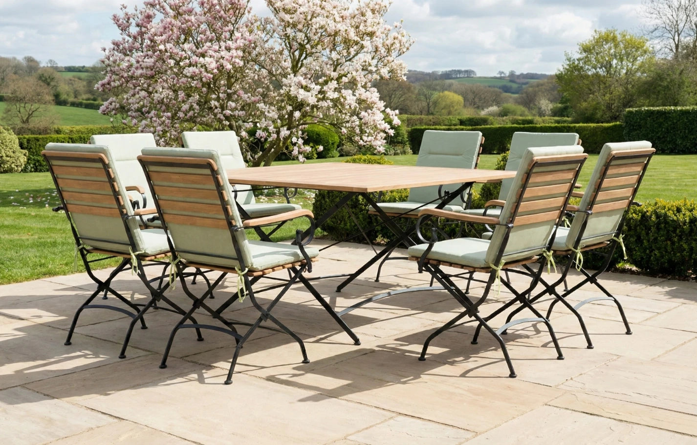 Sicily 8 Seater Teak and Wrought Iron Square 140cm Garden Dining Set - MINT Outdoor