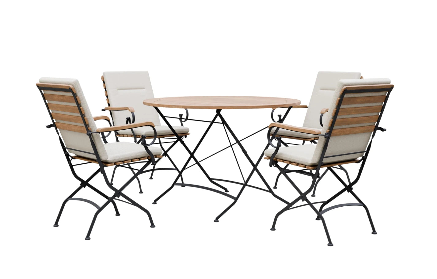 Sicily 4 Seater Teak and Wrought Iron Round 110cm Garden Dining Set - MINT Outdoor