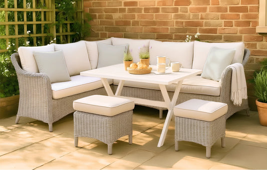 Sorrento 7 Seater Rattan Corner Sofa Lounge and Dining Garden Set