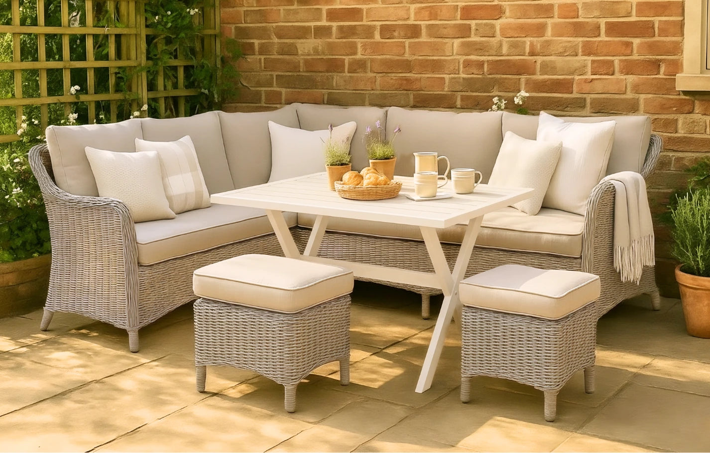 Sorrento 7 Seater Rattan Corner Sofa Lounge and Dining Garden Set - MINT Outdoor