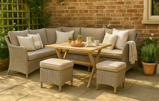 Sorrento 9 Seater Rattan Corner Garden Sofa and Dining Set - MINT Outdoor