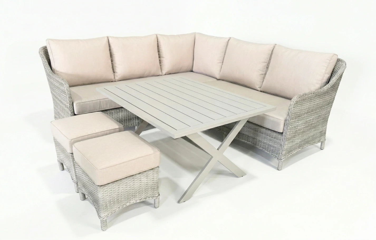 Sorrento 7 Seater Rattan Corner Sofa Lounge and Dining Garden Set - MINT Outdoor