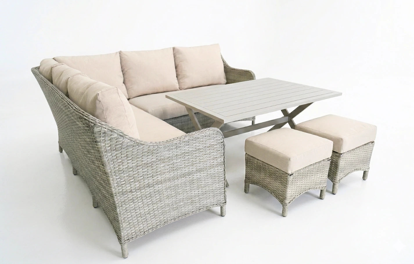 Sorrento 7 Seater Rattan Corner Sofa Lounge and Dining Garden Set - MINT Outdoor