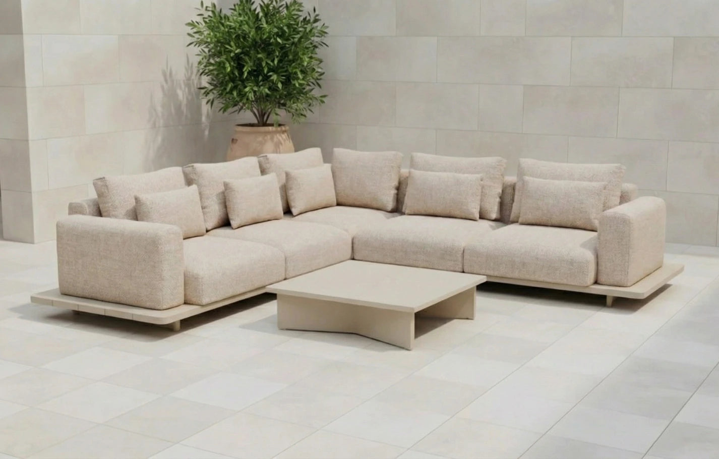 Wren 5 Seater Aluminium Corner Sofa Set With Concrete Table