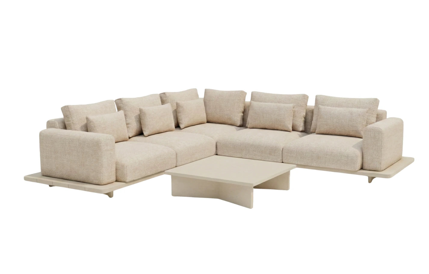 Wren 5 Seater Aluminium Corner Sofa Set With Concrete Table
