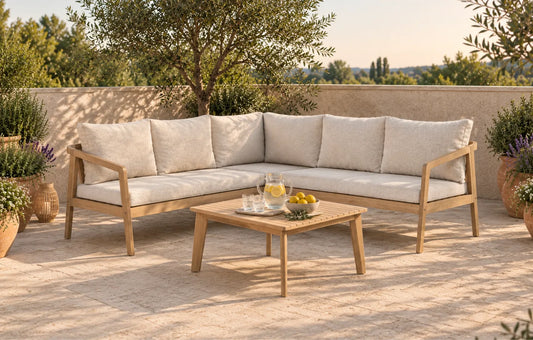 Tuscany 5 Seater Terra Madera Wooden Corner Garden Sofa Set