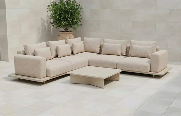 Wren 5 Seater Aluminium Corner Sofa Set With Concrete Table - MINT Outdoor